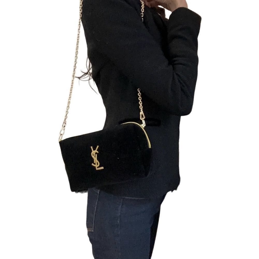 YSL makeup black velvet golden logo evening bag - Picture 2 of 8